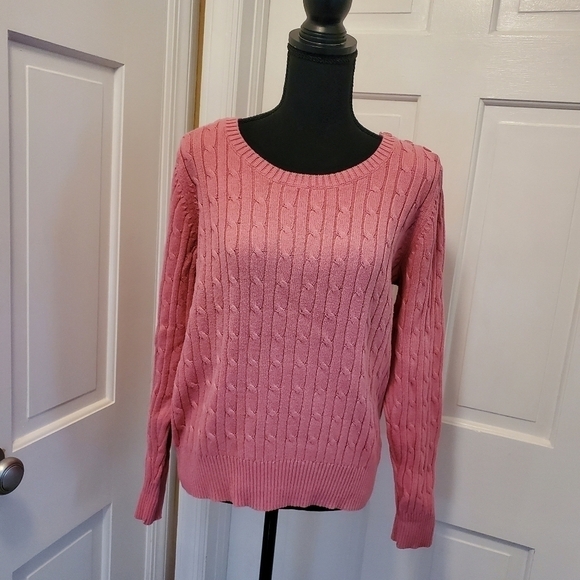 St. John's Bay Pink Cable Knit Pullover Size Large - Picture 1 of 9
